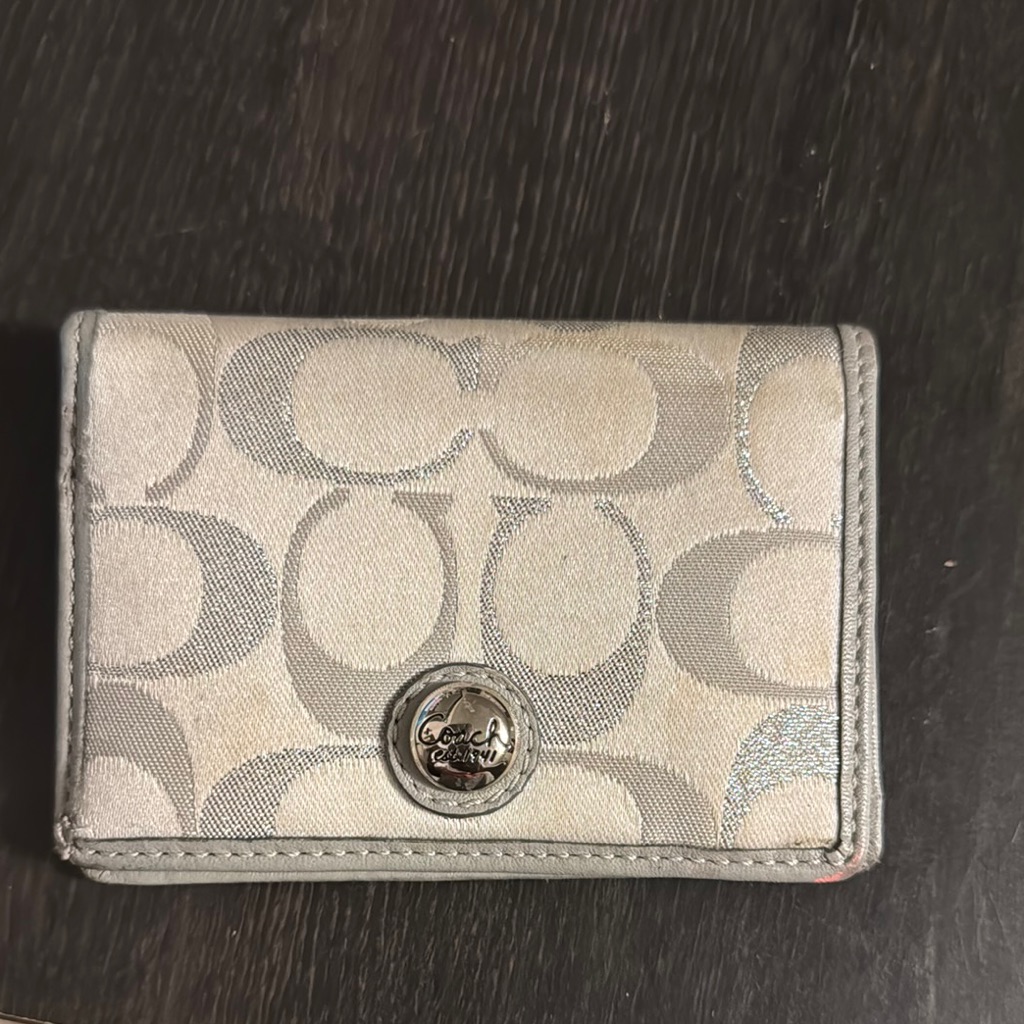 Coach Silver Key Card Holder With TurnLock Closure